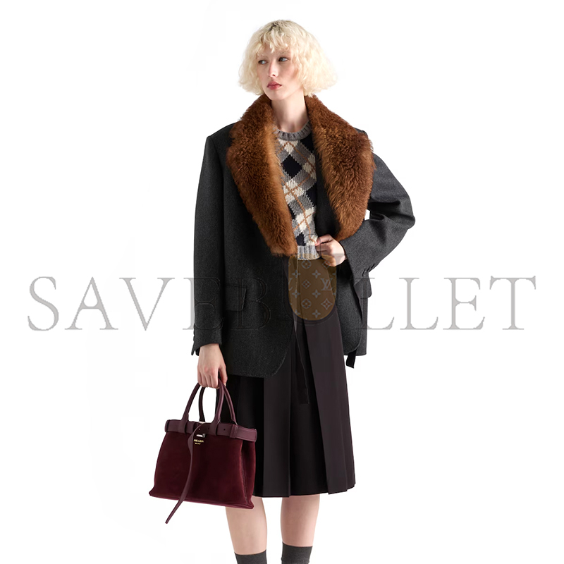 PRADA BUCKLE MEDIUM SUEDE BAG WITH BELT 1BA434 (32*23*11cm) PRADA BUCKLE MEDIUM SUEDE BAG WITH BELT 1BA434 (32*23*11cm)